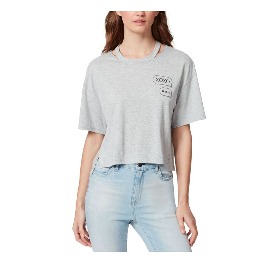 FRAYED JEANS Womens Green Front Hem Vents Short Sleeve Crew Neck T-Shirt M
